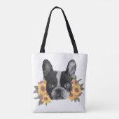 Tas van Franse bulldog en Flowers (Achterkant)