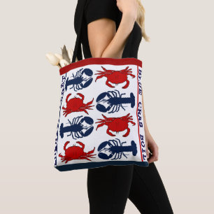Tas van stof met rode witte en blauwe kreeft krab