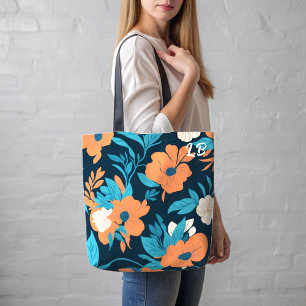 Tas voor Floral printpatroon met aangepaste initia