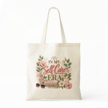 Tasje 'In mijn tijdperk van zelfzorg' met bloemenp