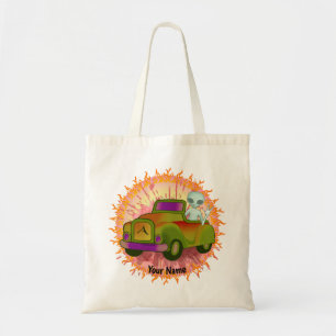 Tasje met buitenaards wezen dat auto rijdt tote bag