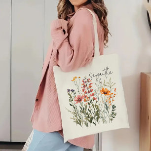 Tasje met op maat gemaakte wilde bloemen, bruidsme tote bag
