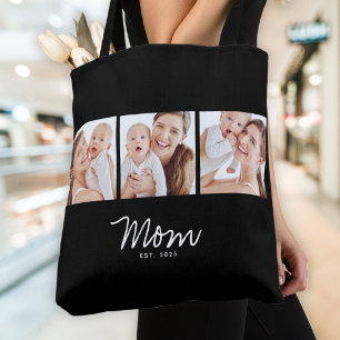 Tasje met tekst 'Mom Established Script Black 3 Ph Draagtas