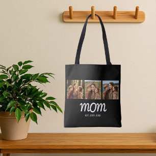 Tasje met zwarte script 'Mom Established' en 3 fot Draagtas