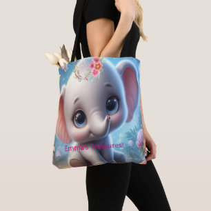 Tasje, Schattige Baby Witte Olifant Bloemen Draagtas