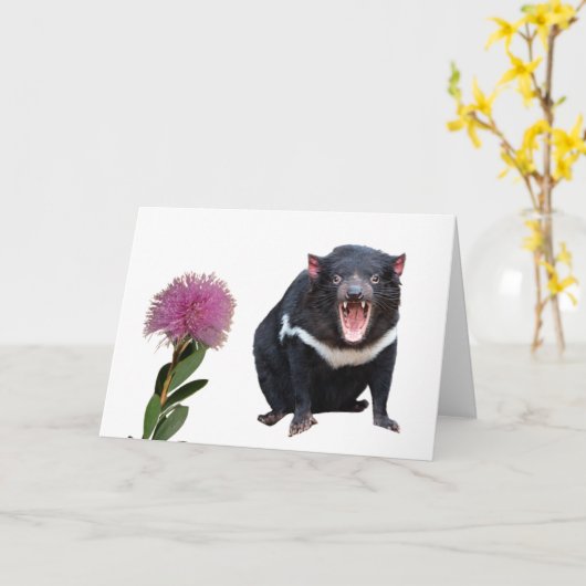 Tasmanian Devil en Bottlepenseel Kaart (Gele Bloem)