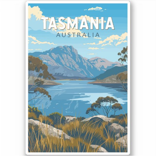 Tasmanië Australië Reizen Kunst Vintage Sticker (Voorkant)