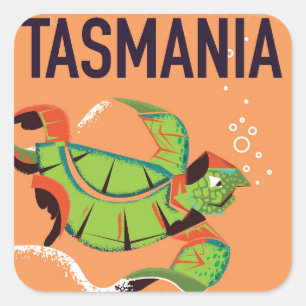 Tasmanië vintage reisposter. vierkante sticker