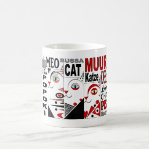 Tasse 11oz de trois chats. Rouge, noir, blanc