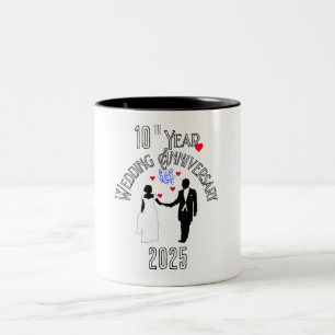 Tasse 2 Couleurs 10e année Mariage Anniversaire Couple Main dans la