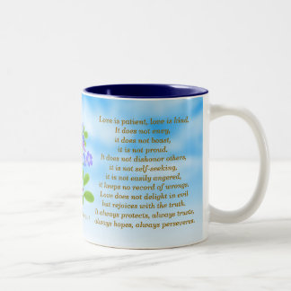 Tasse 2 Couleurs 1 Corinthiens 13:4-7 Oubliez-Moi Nots Bible Verse