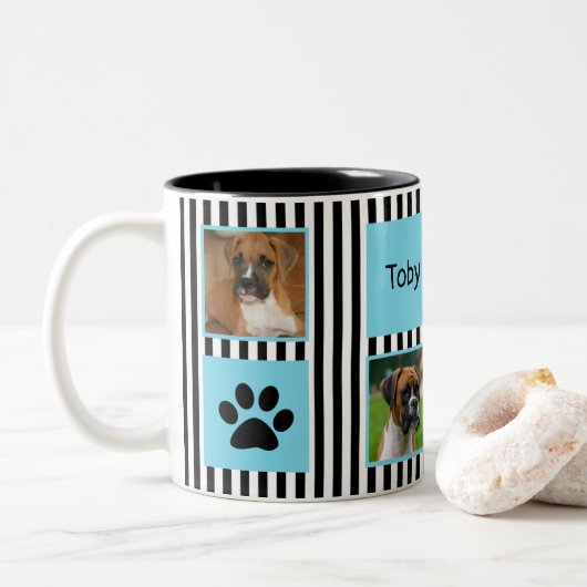 Tasse 2 Couleurs #1 Photos de Dog Dad Grève noire et blanche (Avec donut)