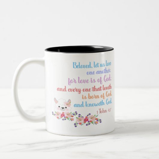 Tasse 2 Couleurs 1Jean4:7 Verset biblique (Gauche)
