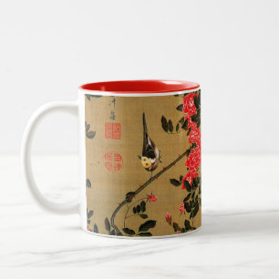 Tasse 2 Couleurs 21. 薔薇小禽図, roses de 若冲 et petit oiseau, Jakuchū