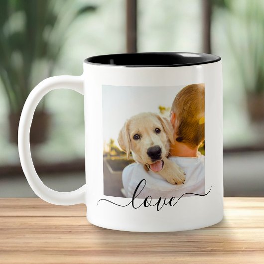 Tasse 2 Couleurs 2 Modèle photo double face d'amour texte blanc