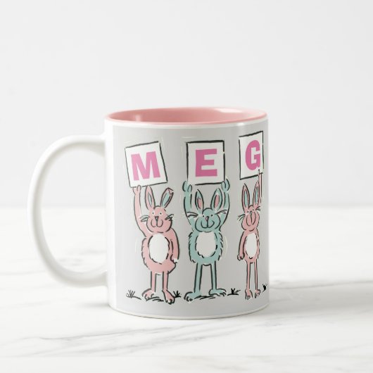 Tasse 2 Couleurs 3 Lettre Nom Fun Rabbits Design (Gauche)