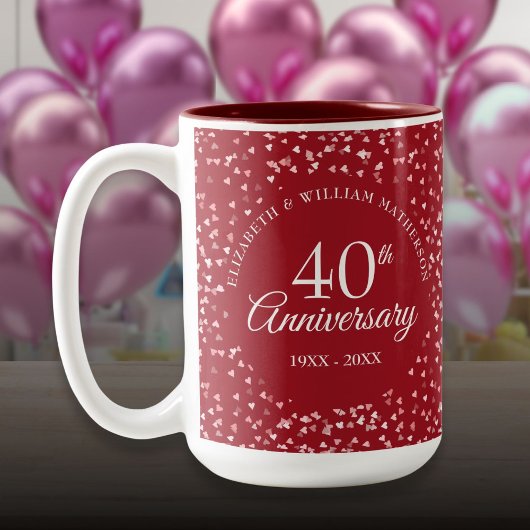 Tasse 2 Couleurs 40e anniversaire du Mariage Ruby Hearts