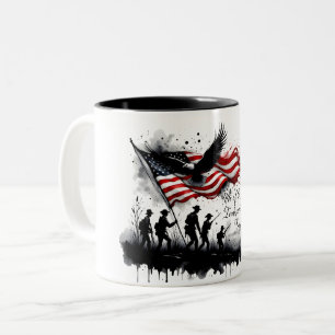 Tasse 2 Couleurs 4 juillet art patriotique avec drapeau et soldats
