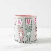 Tasse 2 Couleurs 4 Lettre Nom Fun Rabbit Design (Centre)