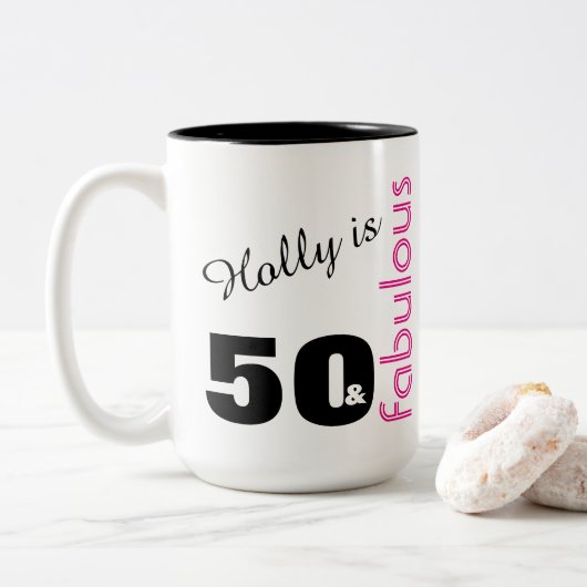 Tasse 2 Couleurs 50 personnalisés et cadeau d'anniversaire orienté (Avec donut)
