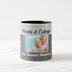 Tasse 2 Couleurs 60e anniversaire de diamant avec photo de couple