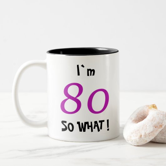 Tasse 2 Couleurs 80e anniversaire Drôle cadeau pour elle (Avec donut)