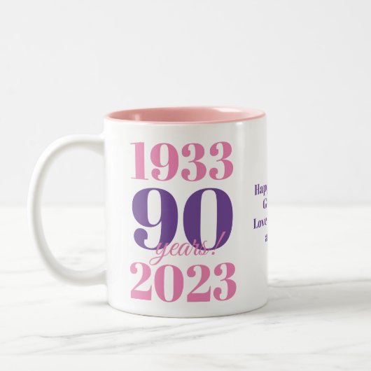 Tasse 2 Couleurs 90e anniversaire Pink Date spéciale (Gauche)
