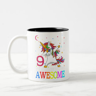 Tasse 2 Couleurs 9e anniversaire Dabbing Unicorn Party cadeau 9 ans