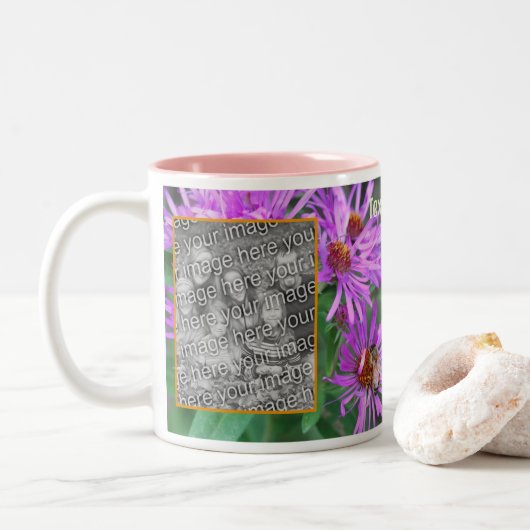 Tasse 2 Couleurs Abeille De Miel Sur Fleur D'Aster Rose Ajouter Vot (Avec donut)