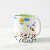 Tasse 2 Couleurs Abeille Jaune mignonne assise sur des fleurs (Devant droit)