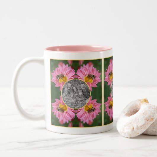 Tasse 2 Couleurs Abeille Sur Le Cadre Fleur Rose Daisy Ajouter Votr (Avec donut)