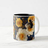 Tasse 2 Couleurs abeilles sur fleurs (Devant droit)