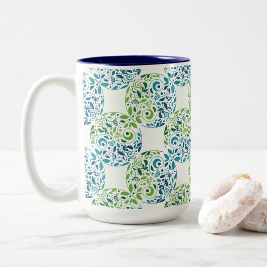Tasse 2 Couleurs Abstract Green And Blue Pattern (Avec donut)