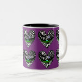 Tasse 2 Couleurs Abstrait, funky, coeur sur violet (Devant droit)