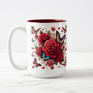 Tasse 2 Couleurs Accent Rouge Avec Roses Rouges