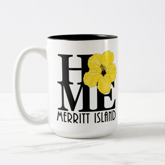 Tasse 2 Couleurs ACCUEIL Île Merritt hibiscus jaune 15oz (Gauche)