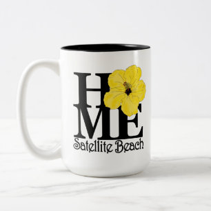 Tasse 2 Couleurs ACCUEIL Satellite Plage Hibiscus jaune 15oz
