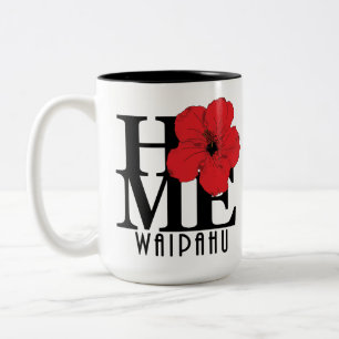 Tasse 2 Couleurs ACCUEIL Waipahu Hawaii Hibiscus rouge 15oz