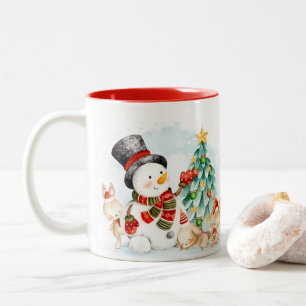 Tasse 2 Couleurs Adables Bunnies Et Arbre De Snowman Noël