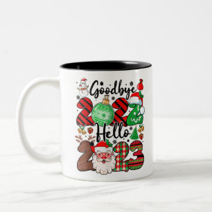 Tasse 2 Couleurs Adieu 2022 Bonjour 2023 Père Noël Reindeer