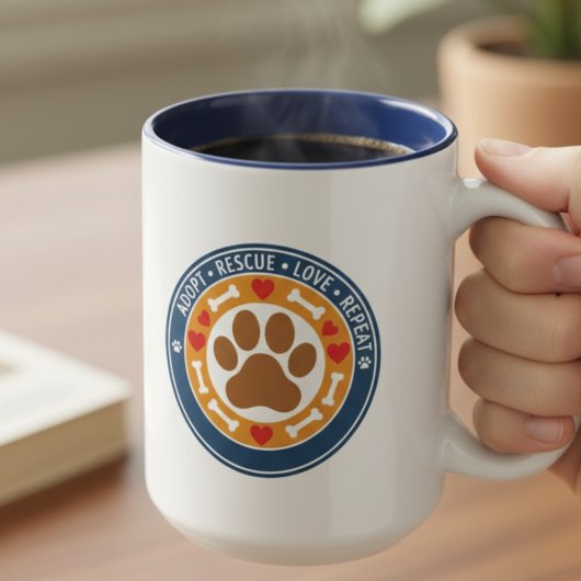 Tasse 2 Couleurs Adopt Rescue Love Repeat Paw Print