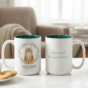 Tasse 2 Couleurs Adoptez un chat roux Couronne florale Ami