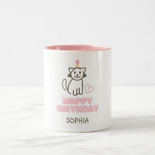 Tasse 2 Couleurs Adorable Chat dans un Casquette d'anniversaire