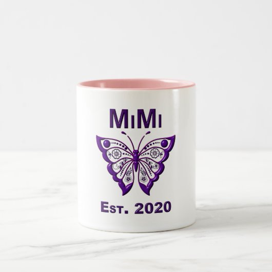 Tasse 2 Couleurs Adorable Papillon Mimi "Est 2020" (Centre)