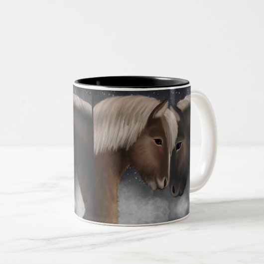 Tasse 2 Couleurs Affection arctique : Chevaux islandais en Embrac n (Devant droit)
