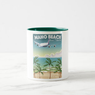 Tasse 2 Couleurs Affiche d'avion de la plage de Maho Saint-Martin