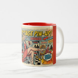Tasse 2 Couleurs Affiche de fille pin-up rétro diner Pop Art vintag