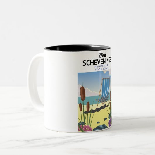 Tasse 2 Couleurs Affiche de plage de Scheveningen Pays-Bas (Devant gauche)