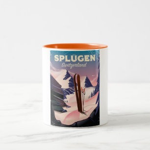 Tasse 2 Couleurs affiche de ski splügen Suisse