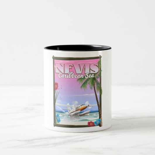 Tasse 2 Couleurs Affiche de vacances à Nevis. (Centre)